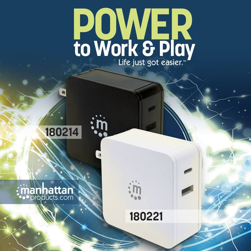 Manhattan Wall/Power Charger Euro 2-pin USB-C and USB-A Ports USB-C OUTPut: 60W / 3A 180221