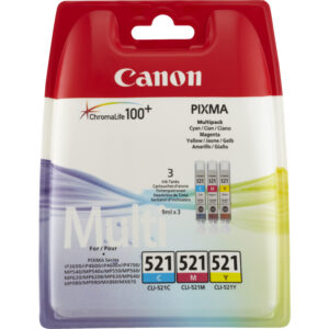 Canon CLI-521 Cyan Magenta Yellow Printer Ink Cartridges Original 2934B010 Multi-pack