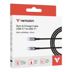 Verbatim 1.2m USB-C to USB-C 60W Sync & Charge Cable Black 31845