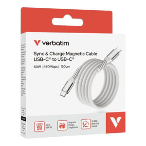 Verbatim 1.2m USB-C to USB-C 60W Sync and Charge Magnetic Cable Grey 38150