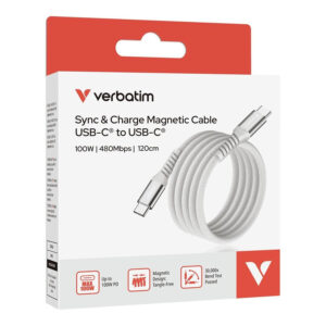Verbatim 1.2m USB-C to USB-C 100W Sync and Charge Magnetic Cable Grey 31854