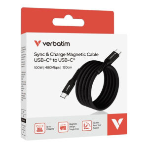 Verbatim 1.2m USB-C to USB-C 100W Sync and Charge Magnetic Cable Black 31863
