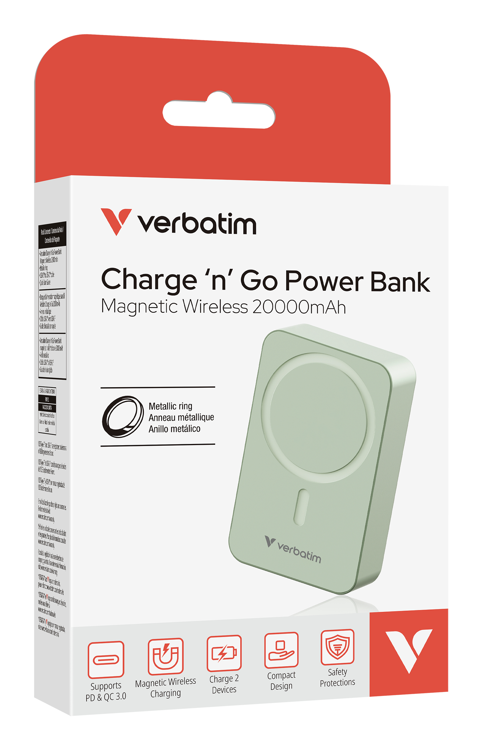 Verbatim Charge n Go Essentials 20000mAh Magnetic Wireless Powerbank Green 32224 - Image 4