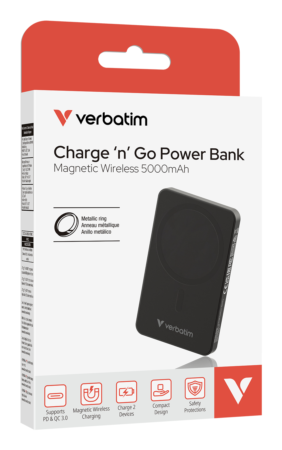 Verbatim Charge n Go Essentials 5000mAh Magnetic Wireless Powerbank Black 32225 - Image 3