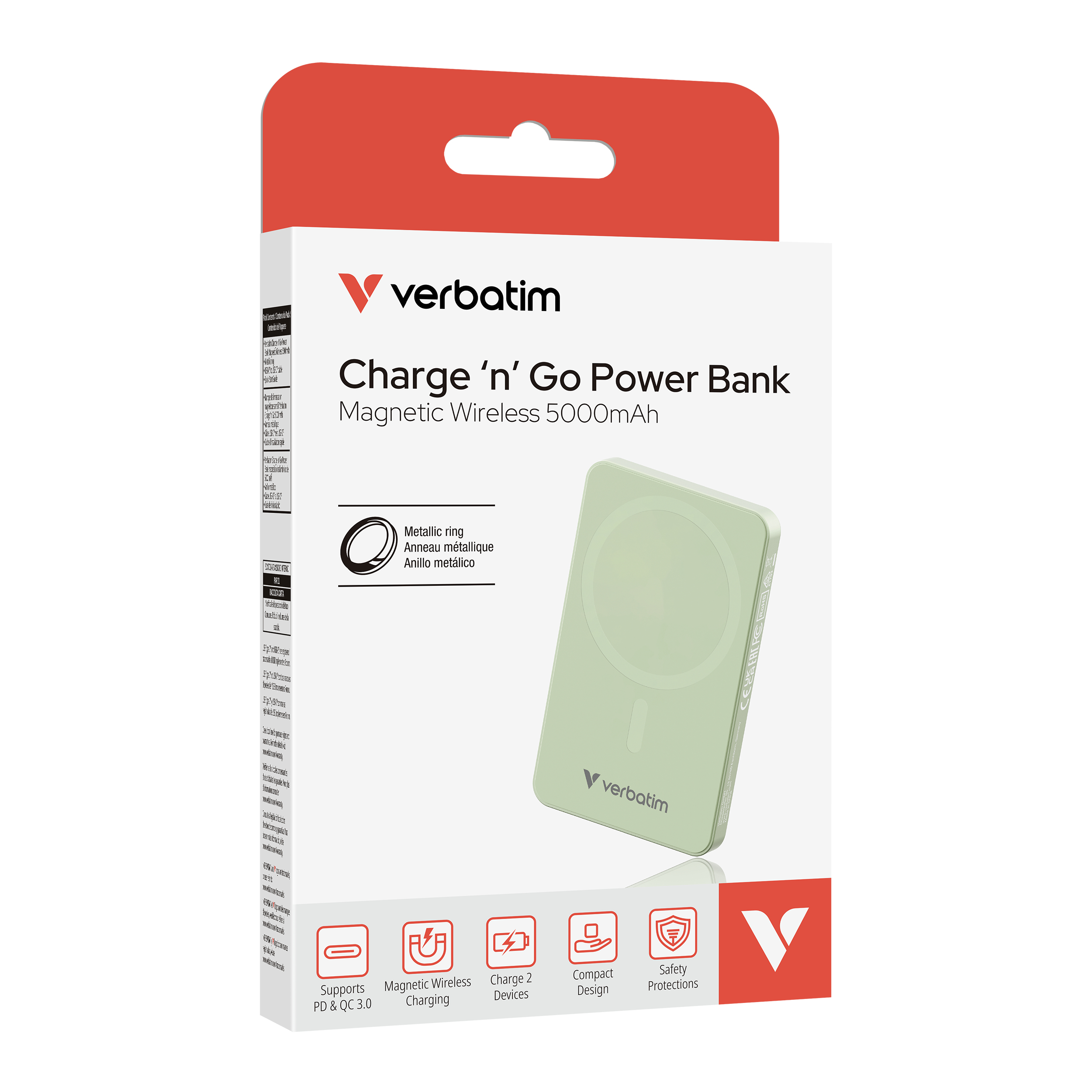 Verbatim Charge n Go Essentials 5000mAh Magnetic Wireless Powerbank Green 32226 - Image 4