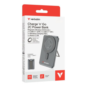 Verbatim 5,000mAh Charge n Go Two Cable Magnetic Wireless Charging Power Bank Grey 32251
