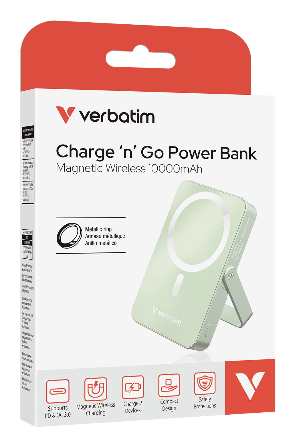 Verbatim Charge n Go 10,000mAh Magnetic Wireless Charging Power Bank Glass with Stand Green 32259 - Image 3