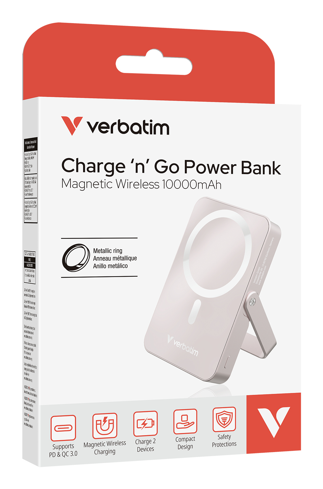 Verbatim Charge n Go 10,000mAh Magnetic Wireless Charging Power Bank Glass with Stand Pink 32267 - Image 3