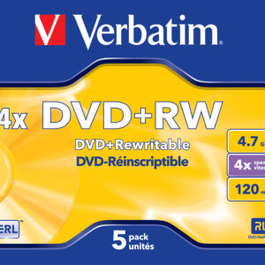 Verbatim 43229 DVD+RW 4x Disc in Non Print Jewel Case 5-pack