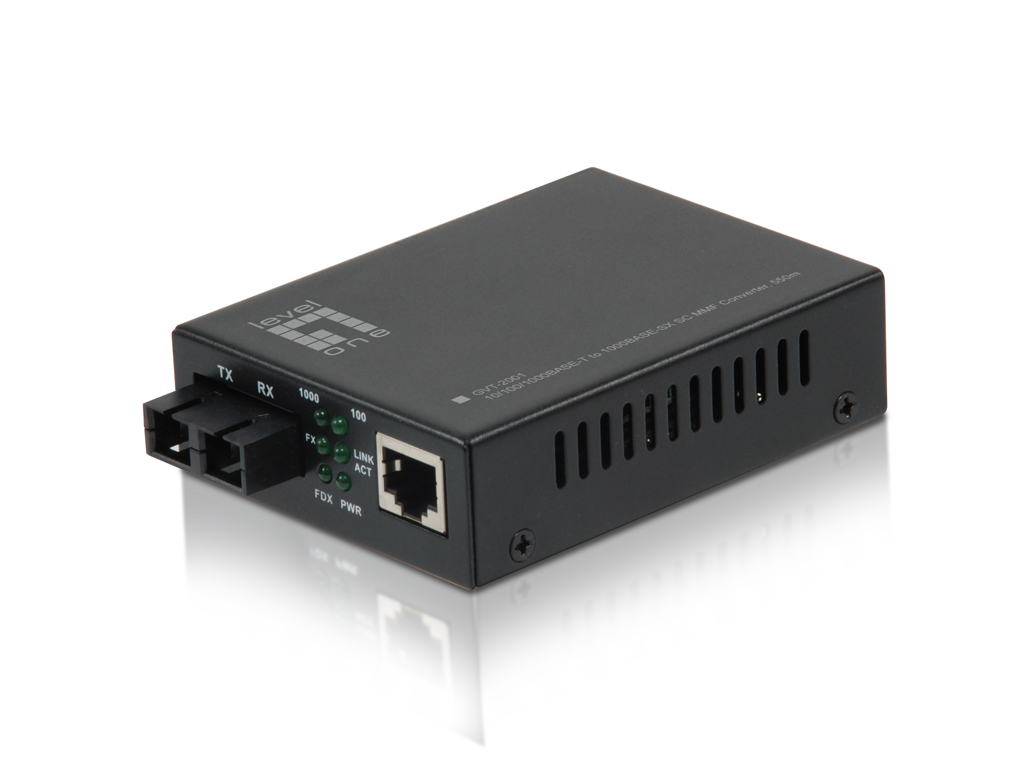 LevelOne GVT-2001 RJ45 to SC Gigabit Multi-Mode Fiber Media Converter 540677