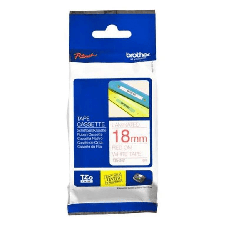 Brother TZe-242 18mm Red on White Tape for P-Touch 8m 8VA91492121