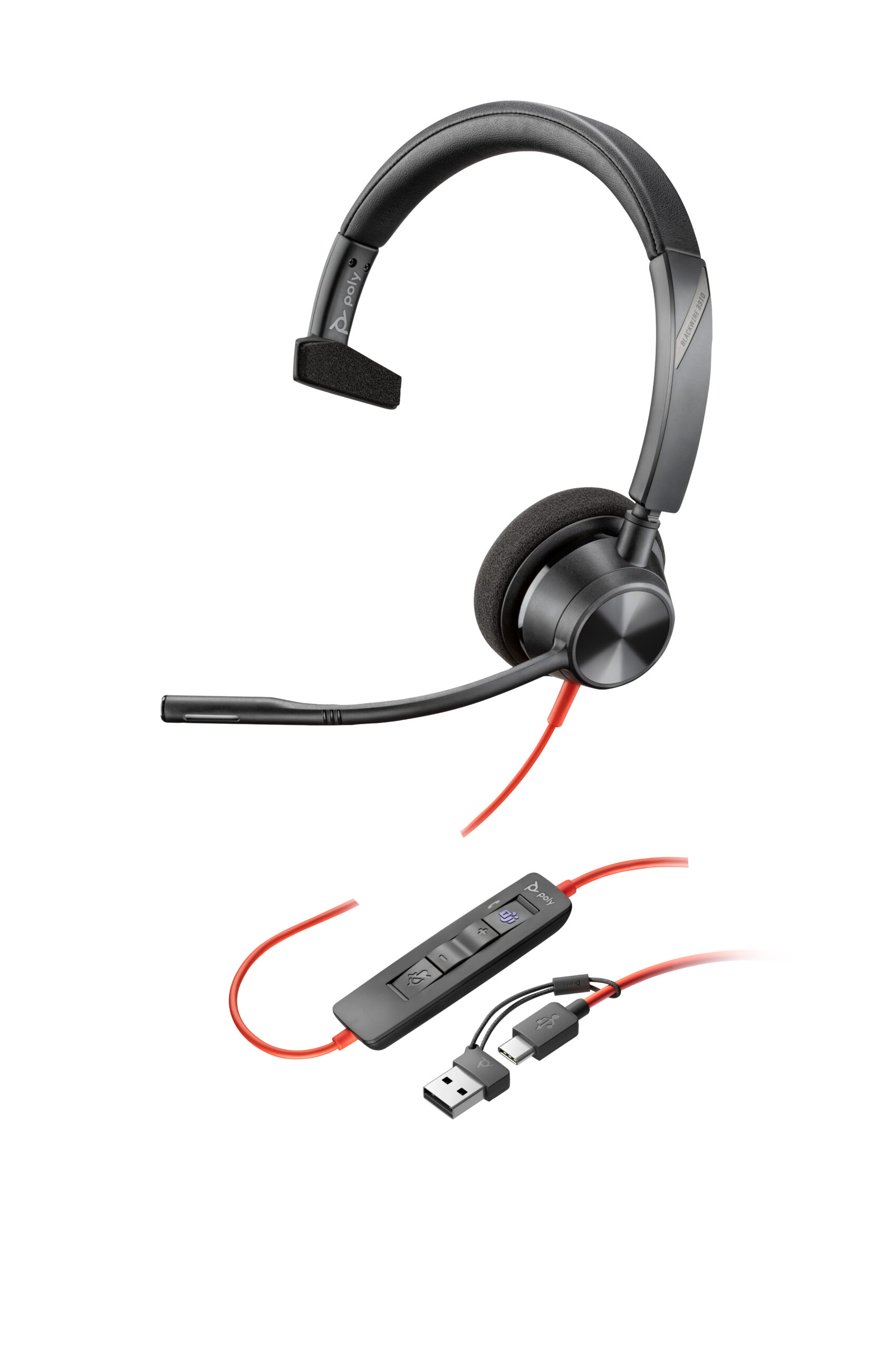 Poly Blackwire 3310 MS Mono USB-C Headset with USB-A Adapter 8X216AA