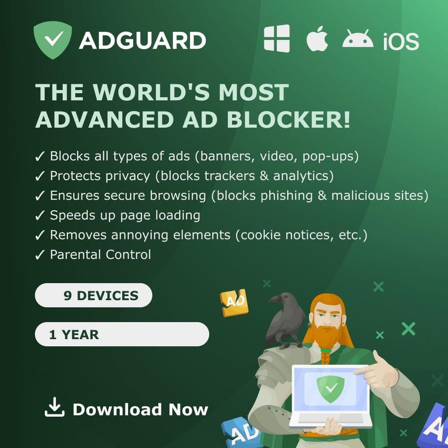 AdGuard Ad Blocker Family 9 Device 1-Year Subscription Download