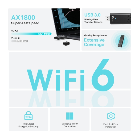 TP-Link Archer TX20U AX1800 Dual-Band Wi-Fi 6 USB Adapter - Image 4