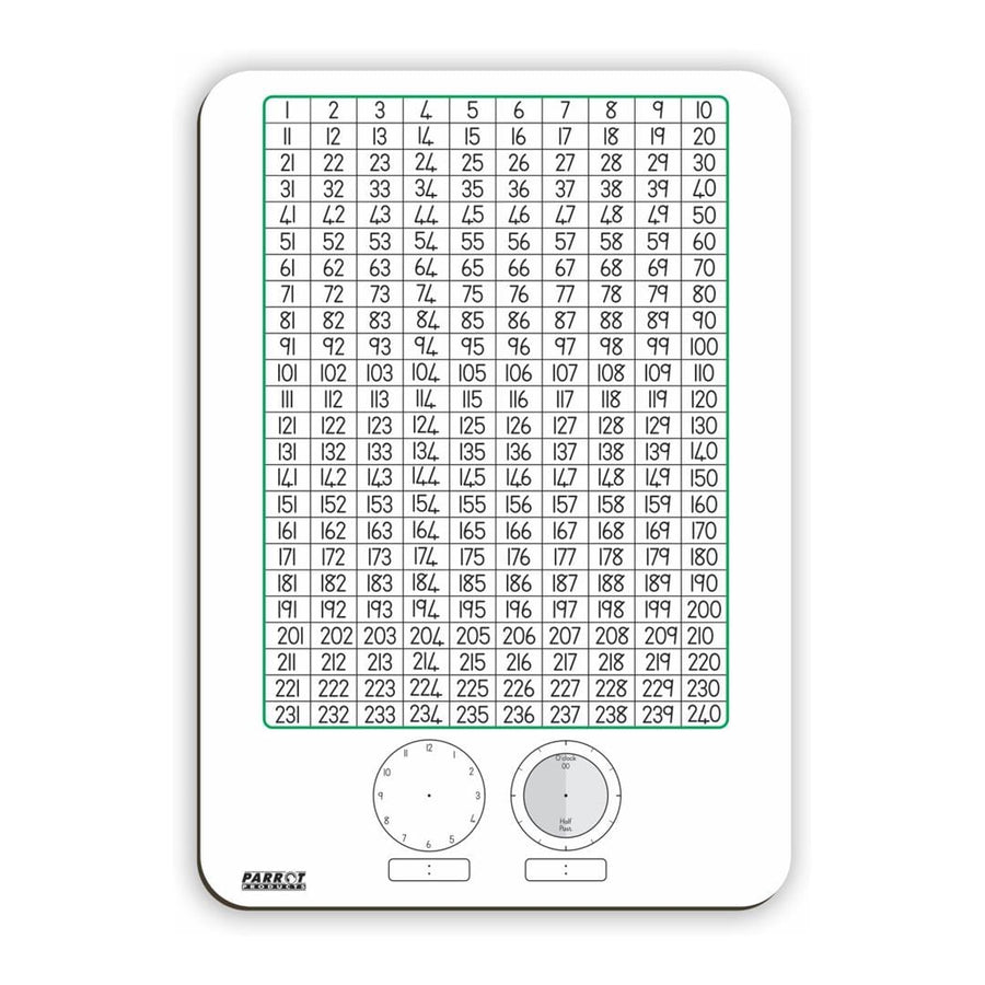 Parrot 297x210mm Tens Writing Slate Number Chart and Clock Markerboard BD1002D