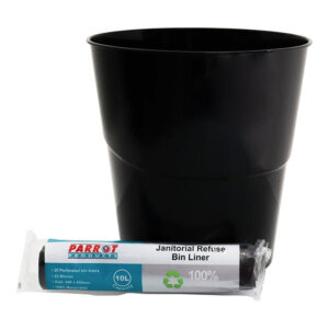 Parrot Janitorial 10L Waste Bin and 22 Micron Refuse Bag Combo GR071