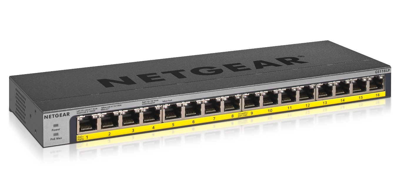 Netgear GS116LP Unmanaged Switch Gigabit Ethernet PoE Black GS116LP-100EUS