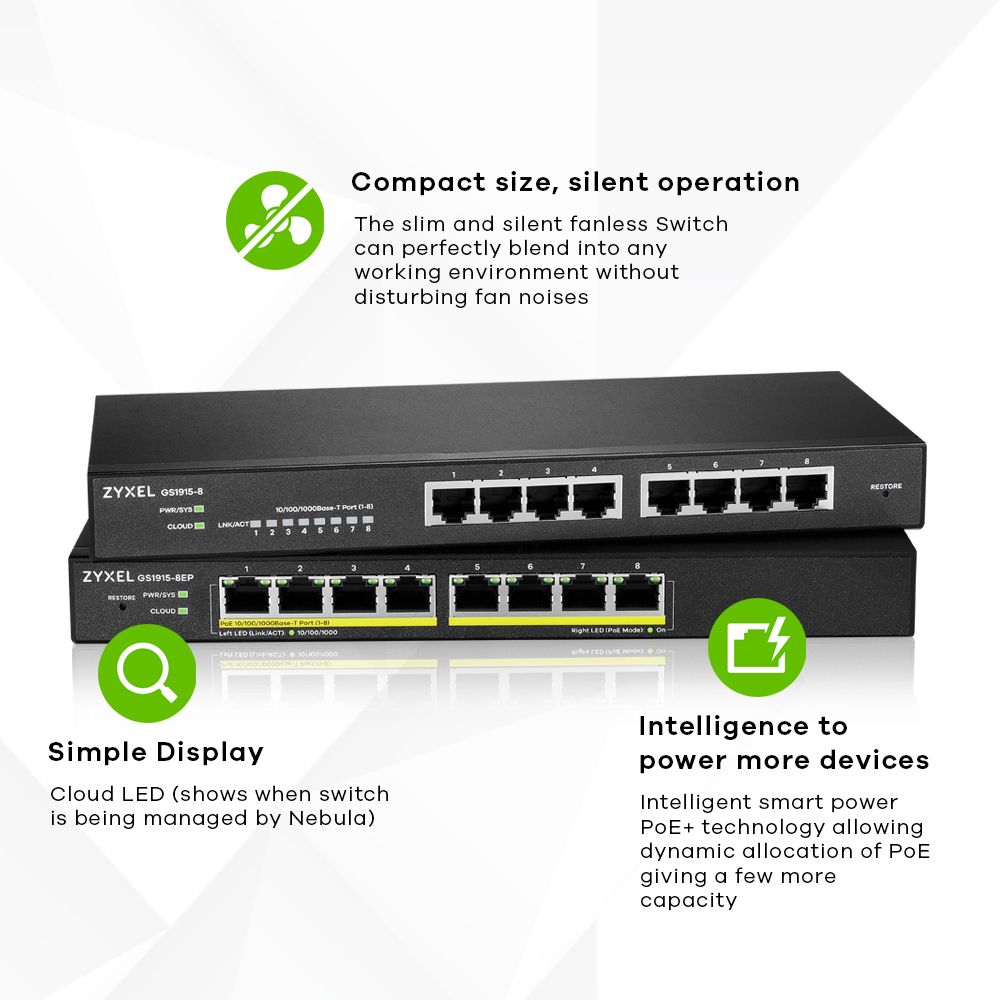 Zyxel GS1915-8EP L2 Gigabit Ethernet 10/100/1000 PoE Managed Switch GS1915-8EP-EU0101F - Image 2