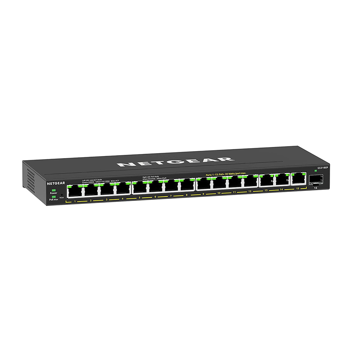 Netgear 16-Port PoE+ Gigabit Ethernet Plus Switch with 1-port SFP GS316EP-100PES