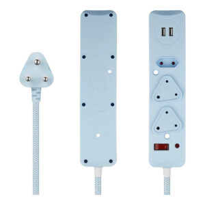 Switched 0.5m 2×3 Way Surge Multiplug with Dual USB Ports Blue MS-8501-05-BL-BUN