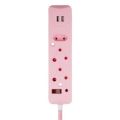 Switched 3M 3-way Surge Protected Multiplug with Dual 2.4A USB Ports Braided Cord - Pink MS-8501-3-PK