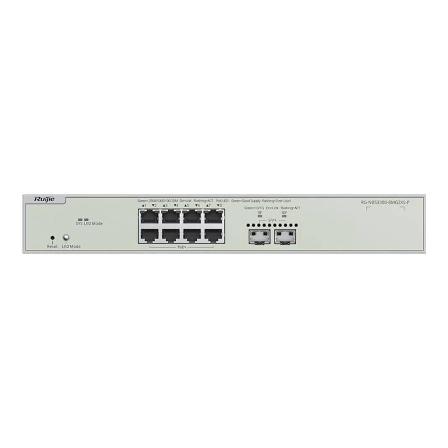Reyee 8-port 2.5Gbps PoE 240W 2SFP+ Layer 2+ Smart Managed Switch RG-NBS3300-8MG2XS-P