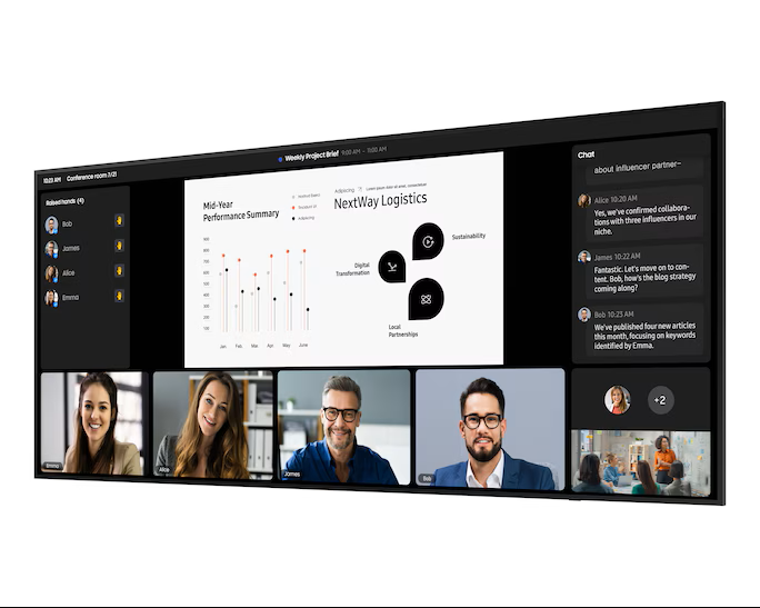Samsung 105″ Professional Display – Ultra-slim design Resolution: 5120×2160 (21:9) UHD 5K 24/7 Usage 500nit Brightness Build-in Speakers 10W x 4 Haze 25% 16GB SSD Wi-Fi & BT SoC Media Player: SSSP 10 Portrait & Landscape Auto Level IP5X Samsung KNOX security 3 Year On-site Warranty. Wall Mount bracket included