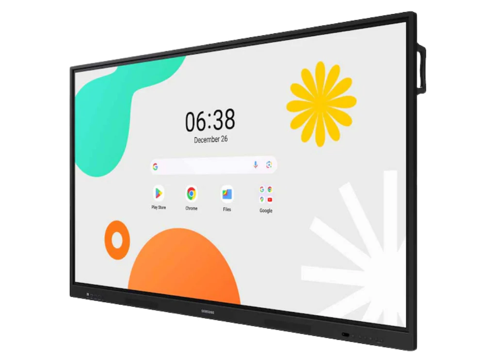 Samsung 75″ Android Interactive Display Android 14 EDLA Certified Resolution: 3840 x 2160 UHD 400nit Brightness Build in Speakers HDMI out 40 PTS touch Wi-Fi & BT 3 YEAR WARRANTY