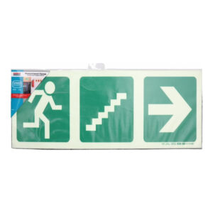 Parrot Photoluminescent 190mm Safety Sign E18 Running Man and Stairs Going Up and Arrow Right SNP19E18