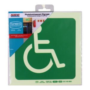 Parrot Photoluminescent 190mm Safety Sign E25 Paraplegic Symbol SNP19E25