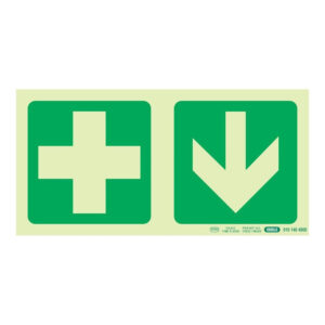 Parrot Photoluminescent 190mm Safety Sign E7A Green Cross and Arrow Down SNP19E7A
