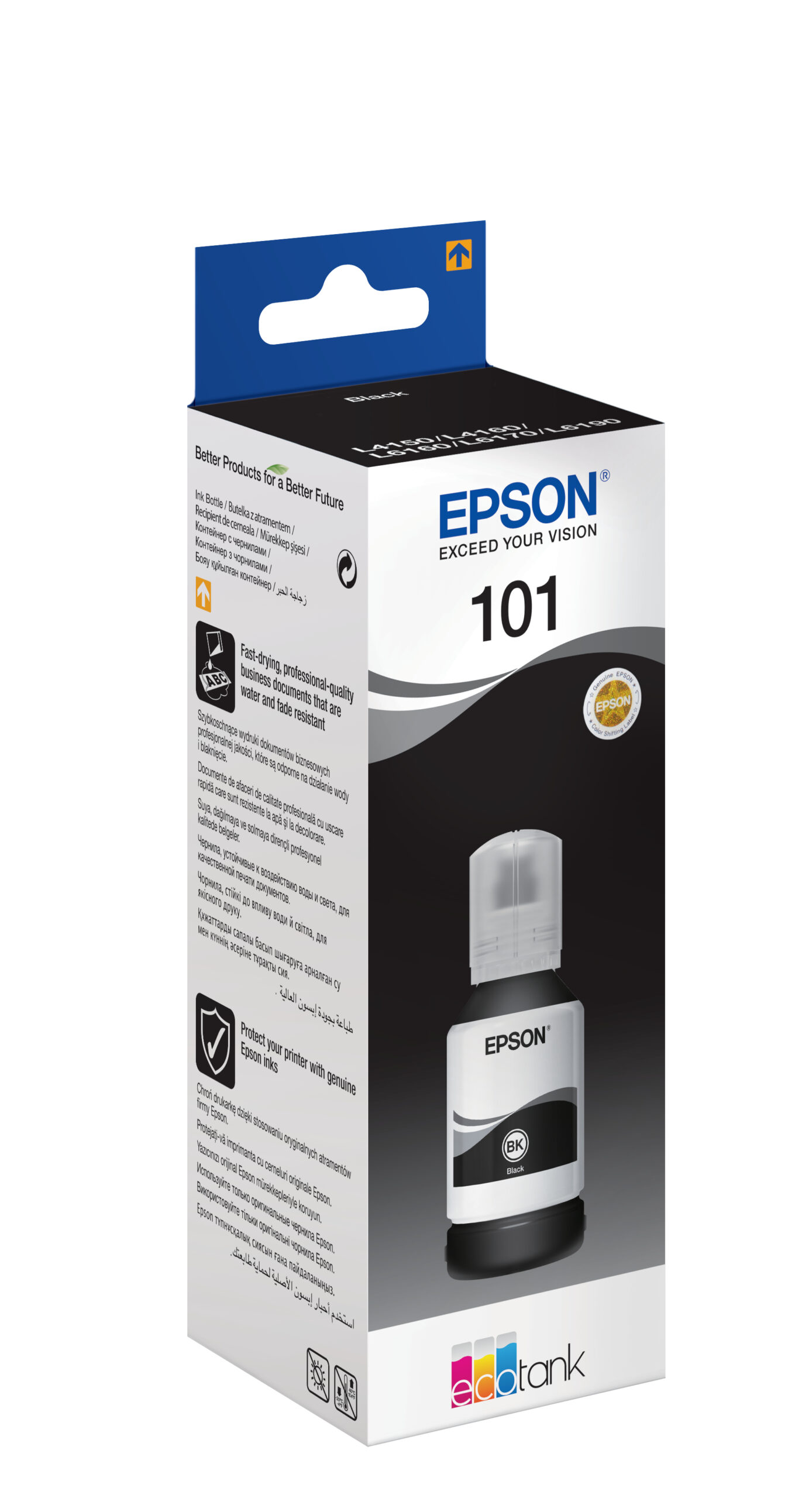 Epson 101 Ink Bottles Black 127ml Ecotank L4150 / L4156 / L4160 / L4260 / L6160 / L6170 / L6176 / L6190 / L6270 / L6290 / L6370 / L14150 7500 pages