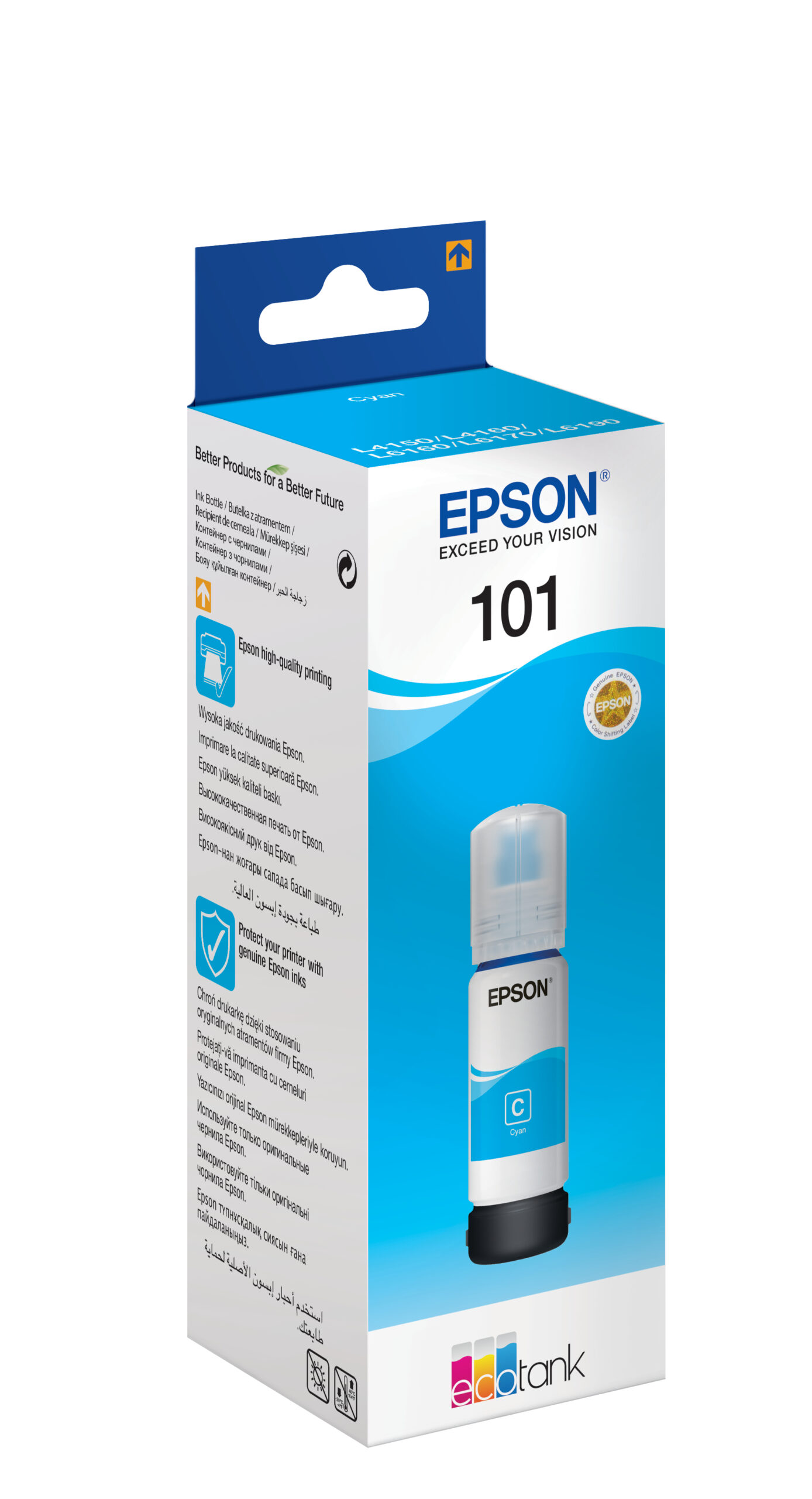 Epson 101 Ink Bottles Cyan 70ml Ecotank L4150 / L4156 / L4160 / L4260 / L6160 / L6170 / L6176 / L6190 / L6270 / L6290 / L6370 / L14150 6000 pages