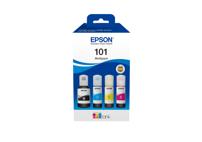 Epson 101 Ink Bottles Multipack 260ml (total) 1 x Black 1 x Cyan 1 x Magenta 1 x Yellow L4150 / L4156 / L4160 / L4260 / L6160 / L6170 / L6176 / L6190 / L6270 / L6290 / L14150 7500 pages