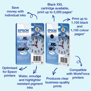Epson 27 Ink Cartridges Black 17.7ml XL WF-3620DWF/WF-7710DF/WF-7210DTW/WF-7110DTW 1100 pages