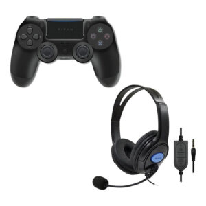 Titan Wireless Bluetooth Controller and Wired Headset Bundle for PlayStation Black TG-VW-169-BLK-HS