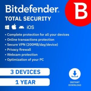 Bitdefender Total Security 3 Device 1-Year Subscription Download | Promo Discounted License