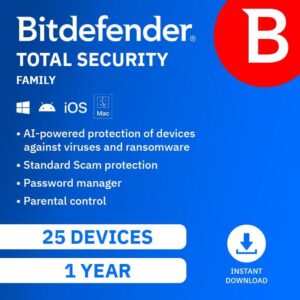 Bitdefender Total Security Family 25 Device 1-Year Subscription Download
