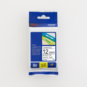 Brother 12MM Black on White Laminated tape