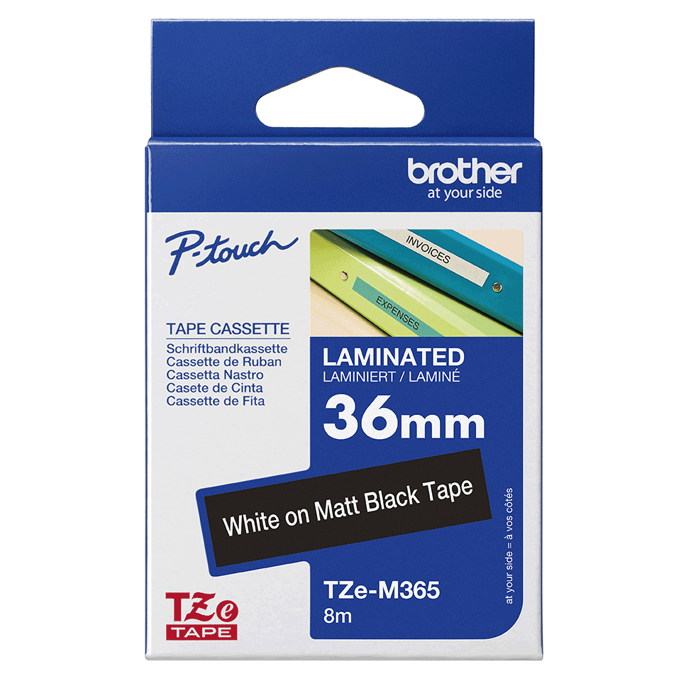 Brother 36MM White on Matt Black Laminated tape - Image 3