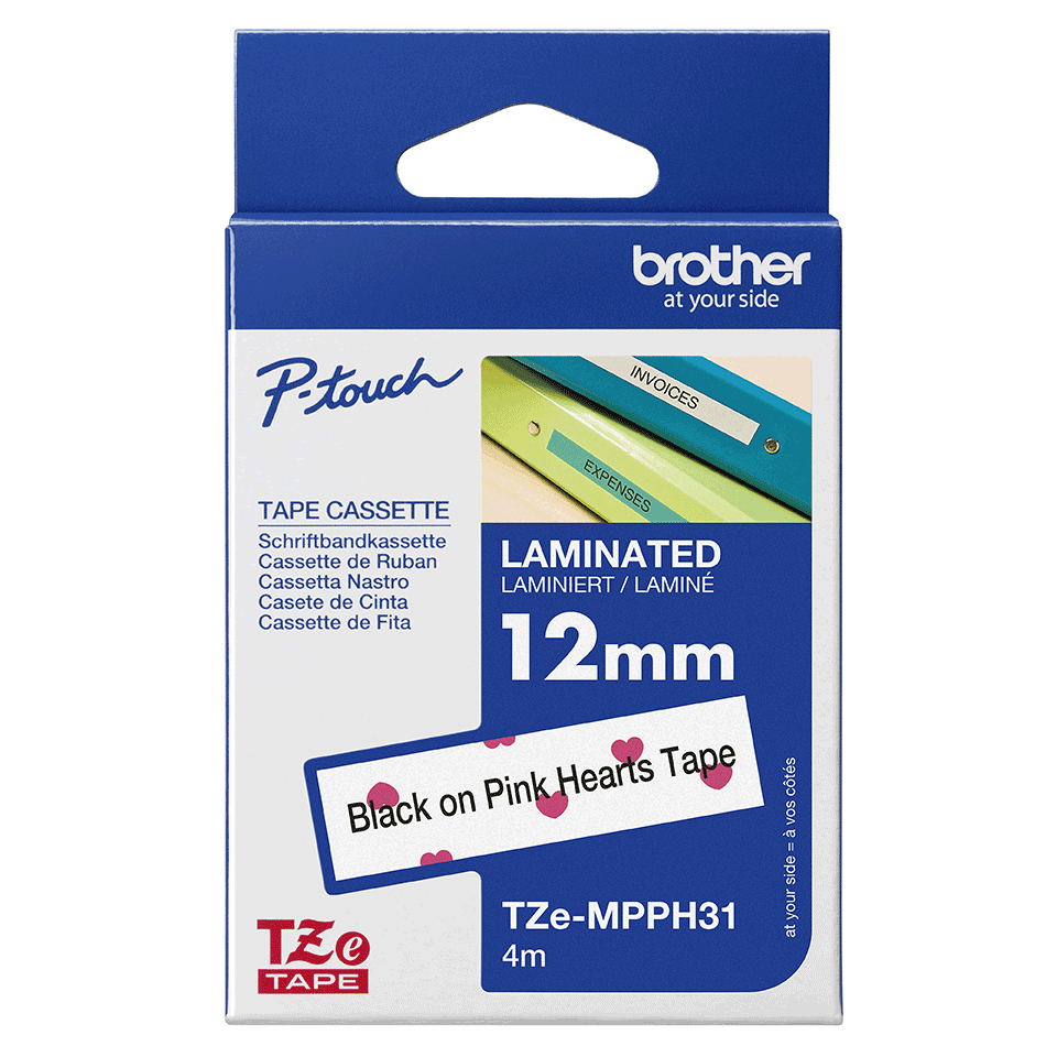 Brother 12MM Black on Hearts tape (4m) - Image 4