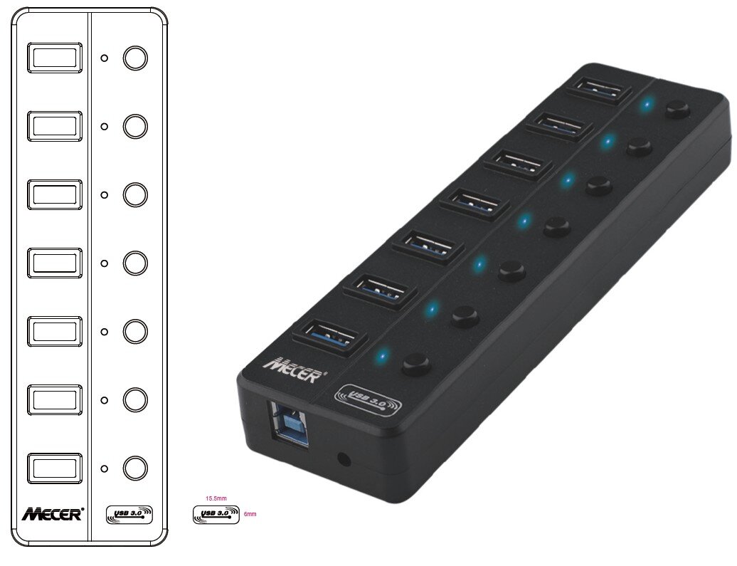 Mecer U3-7HL 7-port External PDU Black