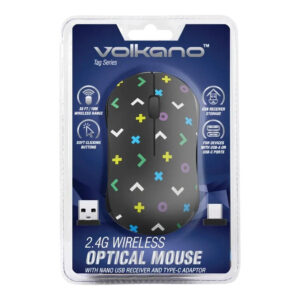 Volkano Tag Series Wireless Mouse with Nano USB and Type-C Receiver Black Geo VK-20180-BLKGEO