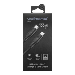 Volkano Nova Series 100W Type-C Male to Male TPE Cable 1.2m Black VK-30086-BK