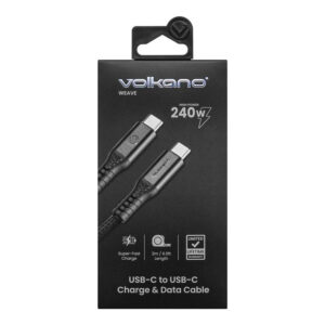 Volkano Weave Series 240W Type-C Male to Male Cable 2m Black VK-30239-BK