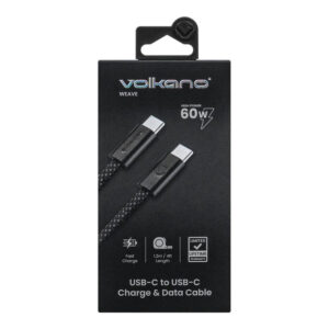 Volkano Weave Series 60W Type-C Male to Male Cable 1.2m Black VK-30260-BK