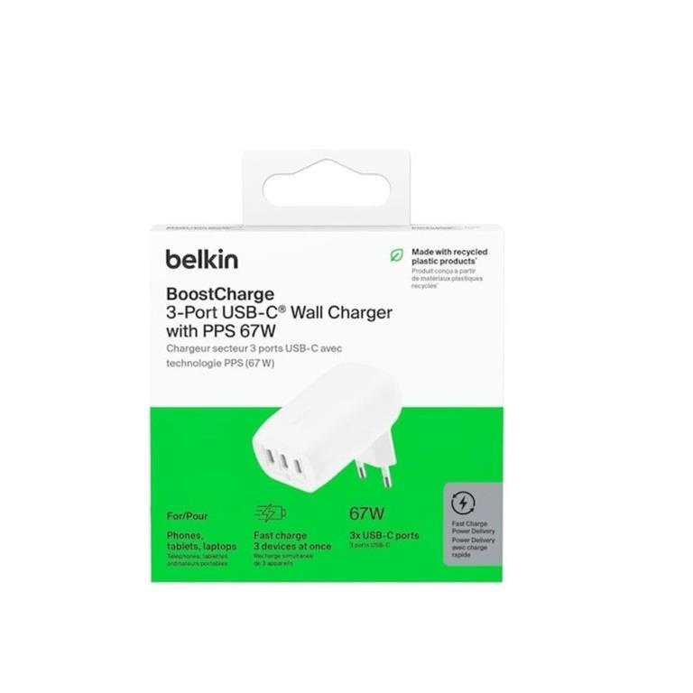Belkin BoostCharge 3-port USB-C Wall Charger with 67W PPS WCC002VFWH