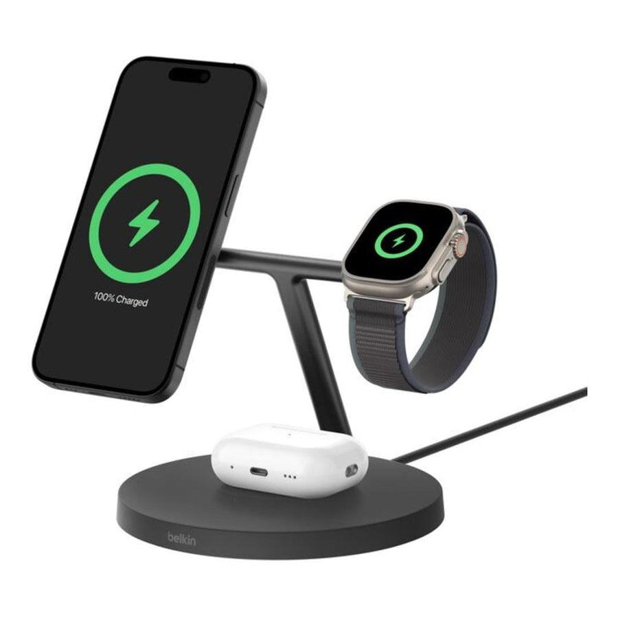 Belkin BoostCharge Pro 3-in-1 Charging Dock with Qi2 MagSafe Charger Black WIZ032KQBK