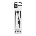 Pro Bass 1.2m Cord Series 15W USB-C to 2x USB-C Braided Charging Cable Black PR-30012-BK
